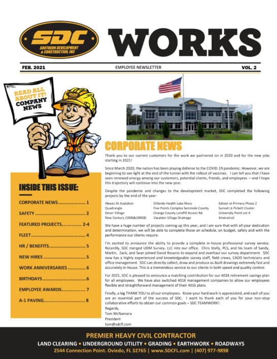 SDC Works newsletter cover, January 2021