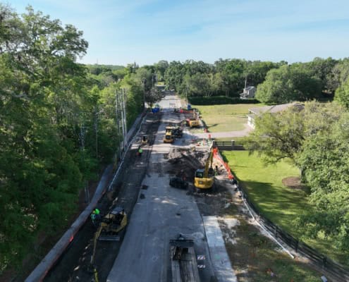Construction site for road development and infrastructure improvements.