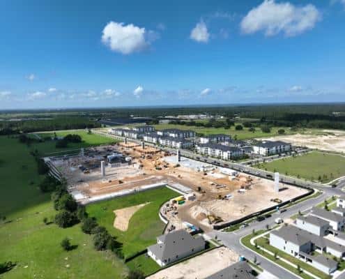 Modern residential site development with ongoing construction, urban planning, and new housing projects in progress, showcasing advance site development techniques.