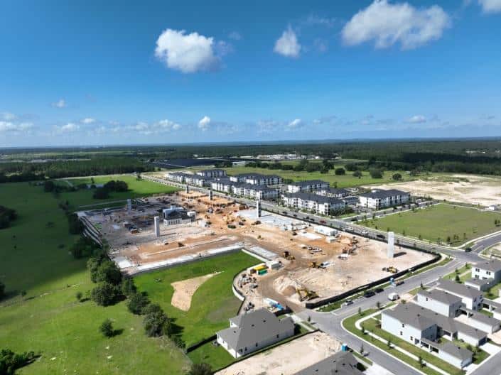 Modern residential site development with ongoing construction, urban planning, and new housing projects in progress, showcasing advance site development techniques.