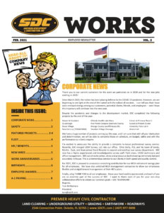 SDC Site Development and Construction Inc. company newsletter highlight, featuring project updates, safety tips, employee info, and recent civil construction projects in Florida.