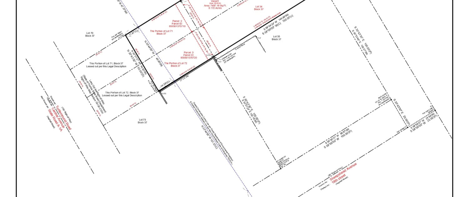 SDC Site Development, professional site plan illustration, shows detailed property layout, parcel borders, and survey data for sustainable construction and development projects.